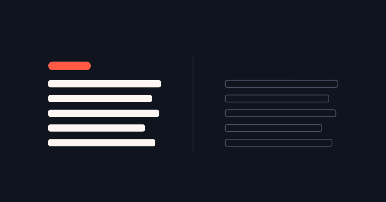 Two panels holding the same five rows: on the left they are filled and carry a status marker, on the right the identical five rows are empty outlines.